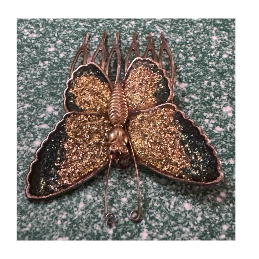 Vintage Butterfly Hair Comb in Fairy Emerald Green and Gold Finishing